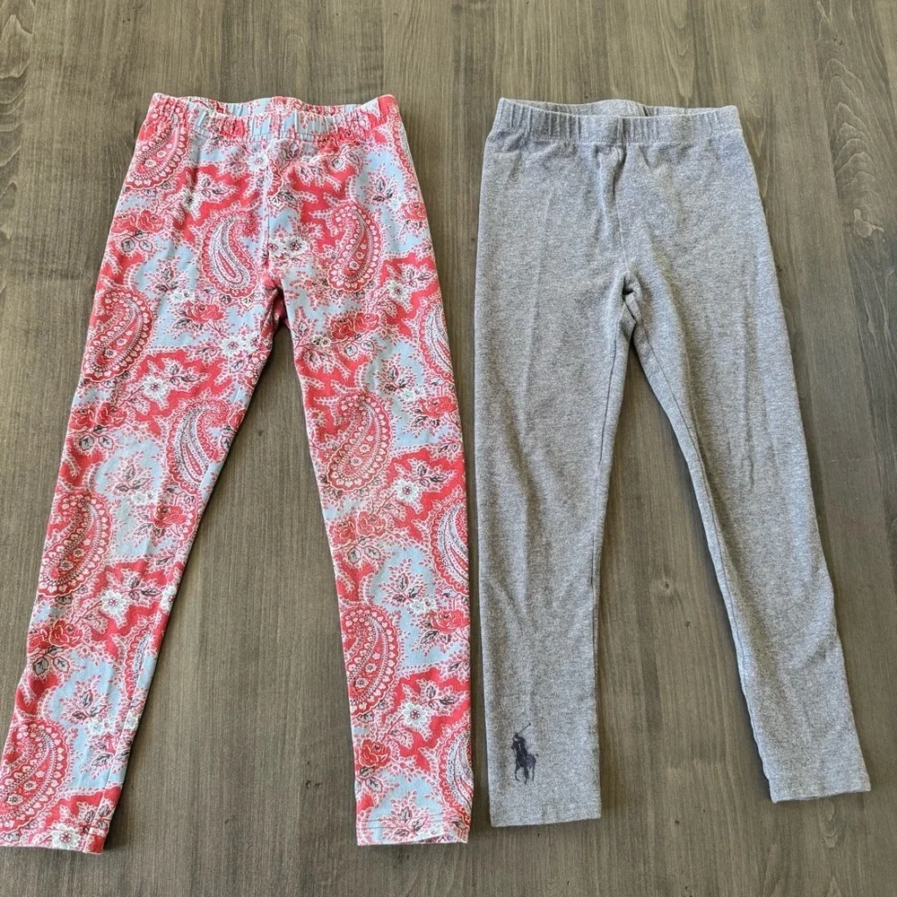 Polo Ralph Lauren girls gray / red blue paisley leggings bundle lot set size 6